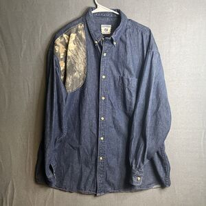 Vintage Lee Denim Shirt Men's XL Blue Dark Wash Cotton Pocket Collared‎ Camo